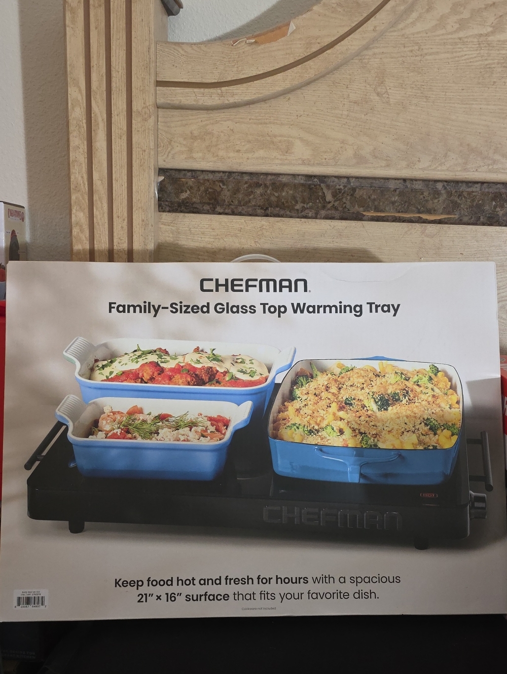 Chefman Blue Family-Sized Glass Top Warming Tray Brand New Unopened $50